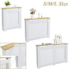 S/M/L High Radiator Cover White Slats Grill Wood-grain Top Shelf for Living Room