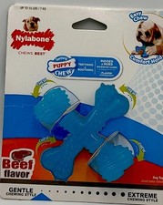 Nylabone Puppy Chew X Bone Toy Beef Flavor Sm/Reg, Up to 15lbs. Quick Ship.