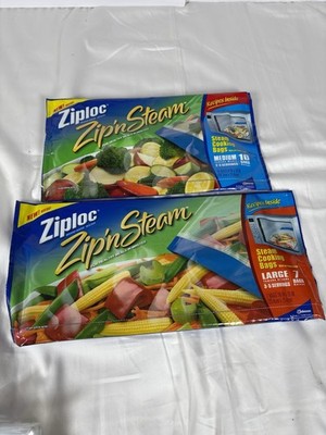 Ziploc Zip n Steam Microwave Steam Cooking Bags Lot Medium & Large NEW 17 Bags