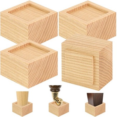 4 PCS Bed Risers Oak Solid Wood Furniture Lifts Height 2 Inch Natural Color