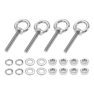 M8 x 50mm Eye Bolt, 4Pcs 304 Stainless Steel Thread Lifting Ring Set, Silver