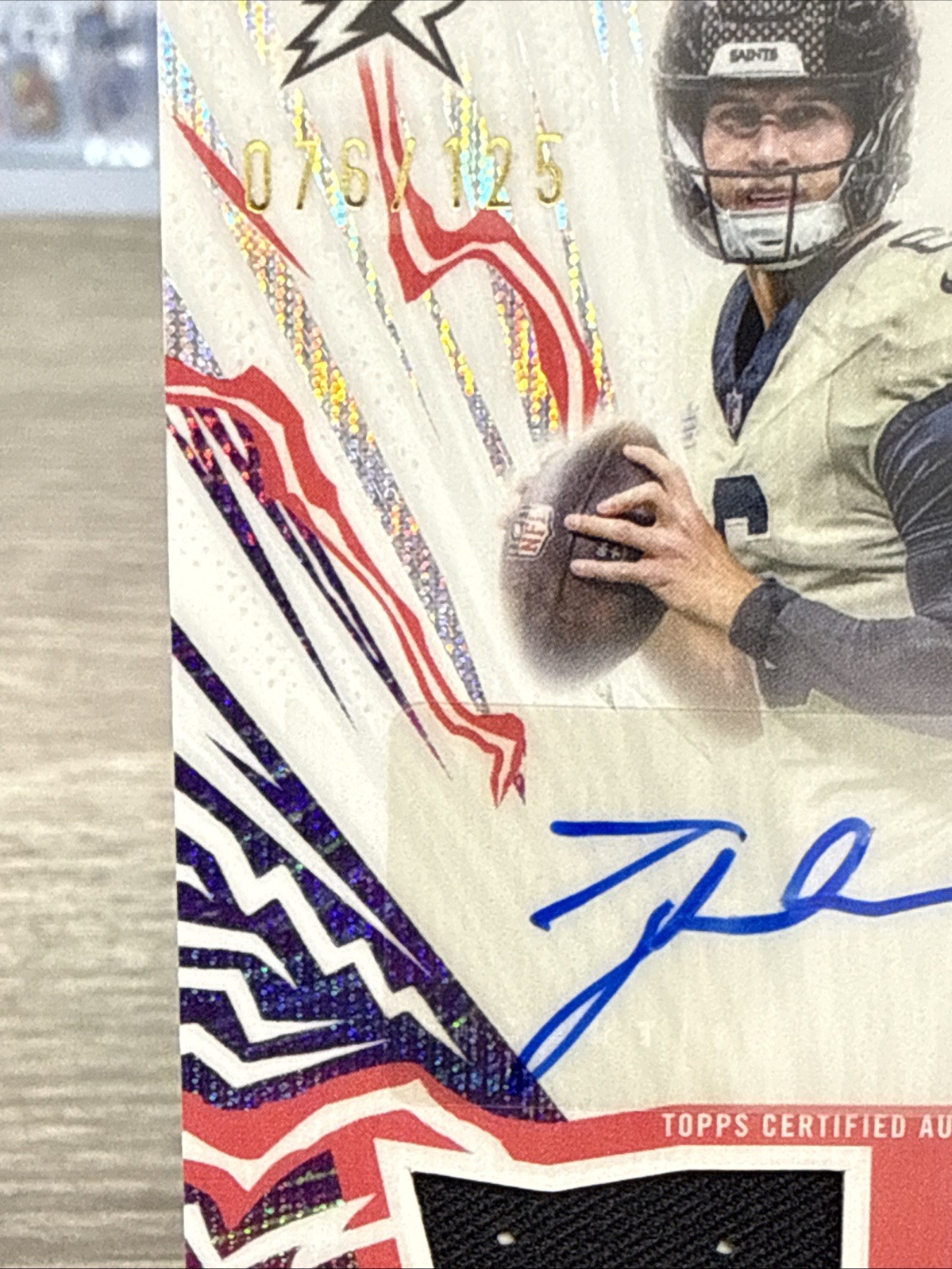 2025 Resurgence Tyler Shough /125 Amped Up Signatures Patch  RPA view 3