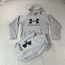 Under Armour Sweatsuit Youth Medium Gray Fleece ColdGear Hoodie Pants Set