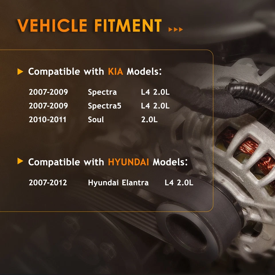 90 A Alternator for 07-12 Hyundai Elantra 07-09 Kia Spectra Spectra5 10-11 Soul Foto 3 de 4