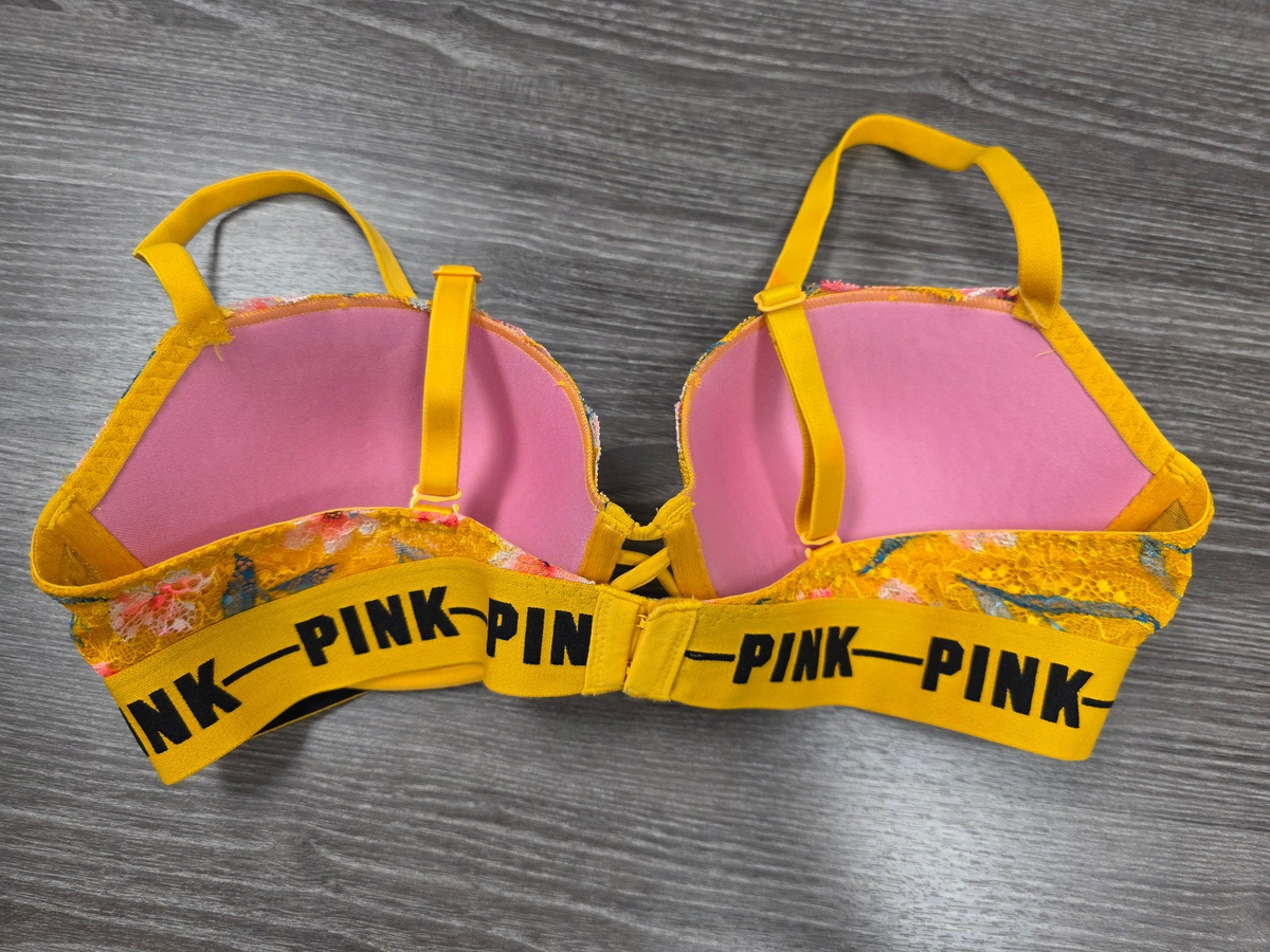 PINK by Victoria's Secret Yellow Floral Date Push Up Lace Bra Size