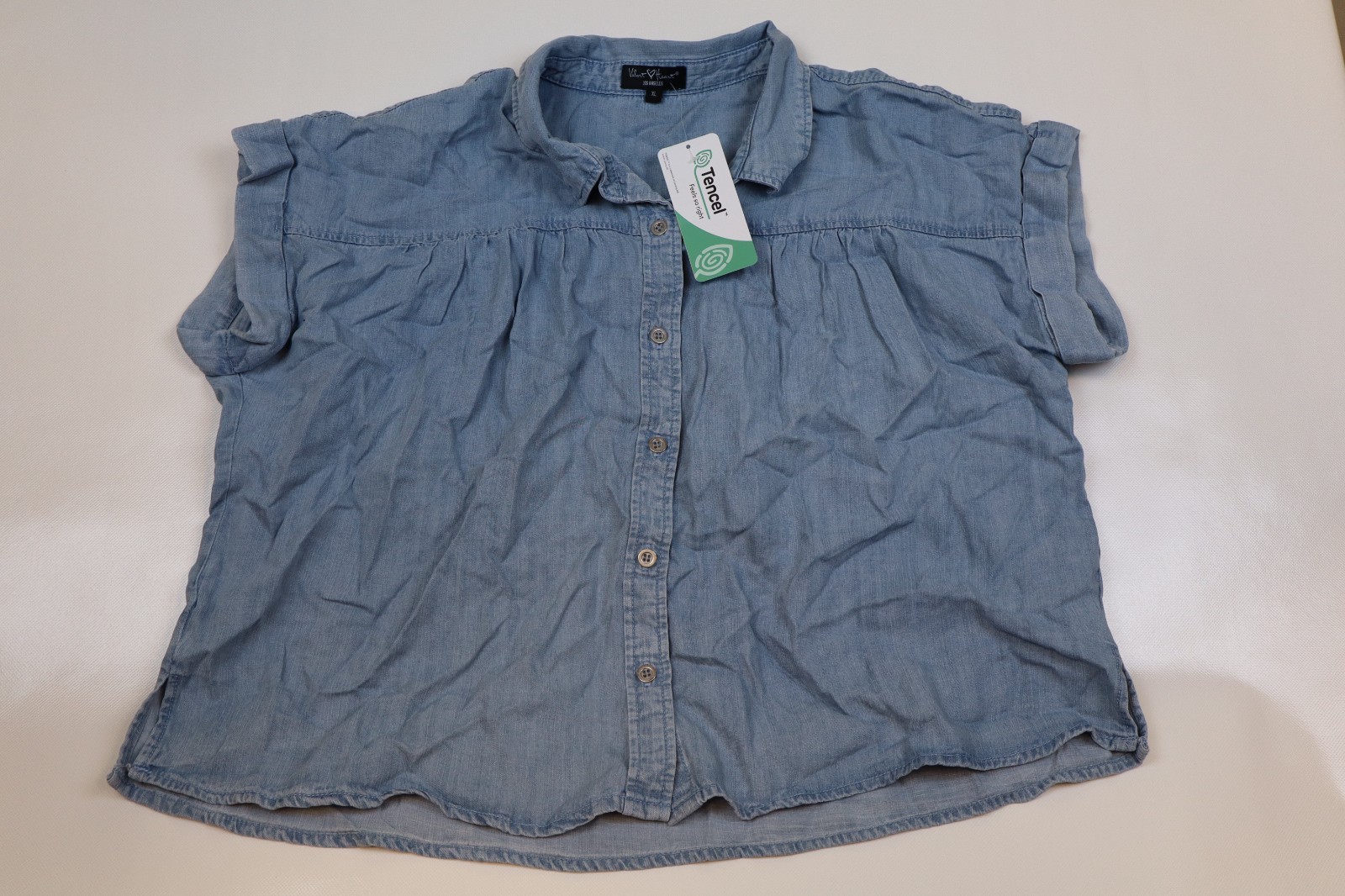 NEW Velvet Heart Womens Blue Chambray Short Sleeve Button Down Shirt Top Size XL