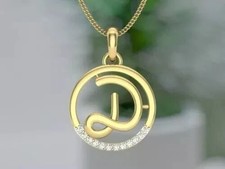 1Ct Round Lab-Created Diamond Letter "D" Pendant 14k Yellow Gold Plated
