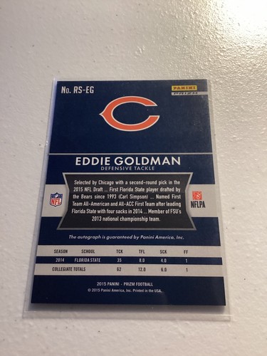 2015 Panini Prizm - Rookie Signatures Eddie Goldman #RS-EG Violet Prizm (AU, RC) - Picture 2 of 2