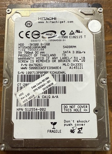 Hitachi 160GB 2.5” SATA HDD HTS545016B9A300 getestet & Formatiert #501