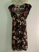 Love Rocks Floral 2421NMY Dress V-Neck Short Sleeve Casual Black Womens Sz M