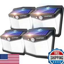 CLAONER Solar Lights Outdoor 128 LED 4-Pack Motion Sensor 3 Modes Waterproof