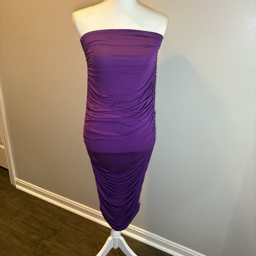 L’Academie Strapless Ruched Midi Dress in Purple Size Women’s Size Small