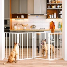 Vantas 80" x 32" Foldable Freestanding Extra Wide Dog Gate with Door,White  ...