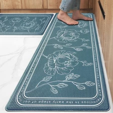 Kitchen Floor Mat Set of 2, Cushioned Anti Fatigue Kitchen Mat 17"x47"+17"x29...