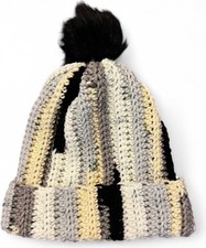 Crochet Ribbed Beanie With Faux Fur Pom Pom - Adult Size Shadow