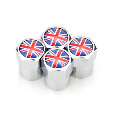 4x Universal Metall Union Jack Flagge UK Chrom Staubkappen Ventil Reifen Auto Fahrrad