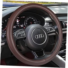 Heavy Duty Pure Cowhide Steering Wheel Cover, Genuine Leather Steering Brown-1