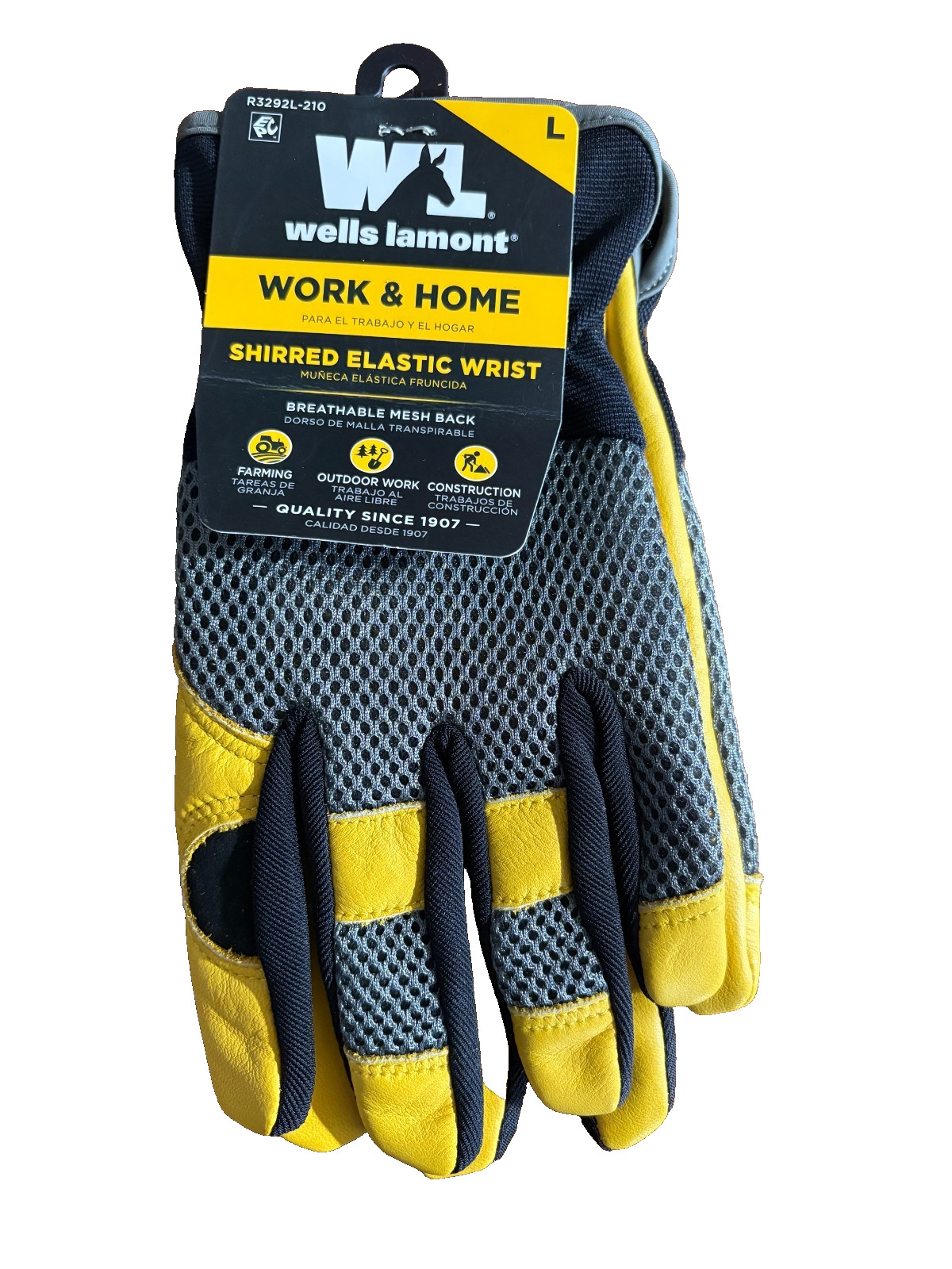 Wells Lamont Gloves Work & Home UNLD Cowhide Leather Mesh Gloves size L NWT