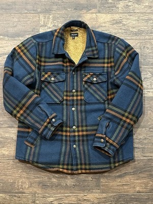 BRIXTON MEN'S DURHAM SHERPA LINED JACKET PLAID PRINT BLUE GREEN BLACK MEDIUM