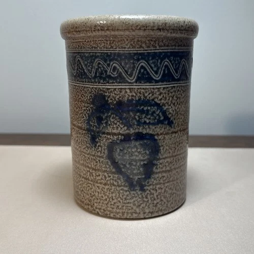 Red Wing Pottery Utensil Holder Crock  2001 Salt Glaze Brown & Blue Scott Keith