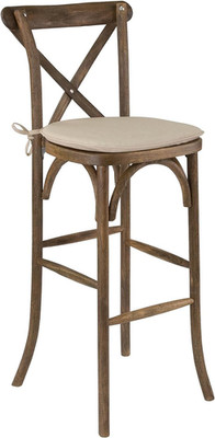 HERCULES Dark Antique Wood Cross Back Barstool with Comfortable Cushion