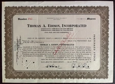 1944 THOMAS A. EDISON INC. Stock Certificate  Signed by Charles Edison
