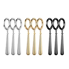 3pcs Zoro Cosplay Earrings Men Dangle Hoop Stainless Steel Non-Pierced Ear Clips