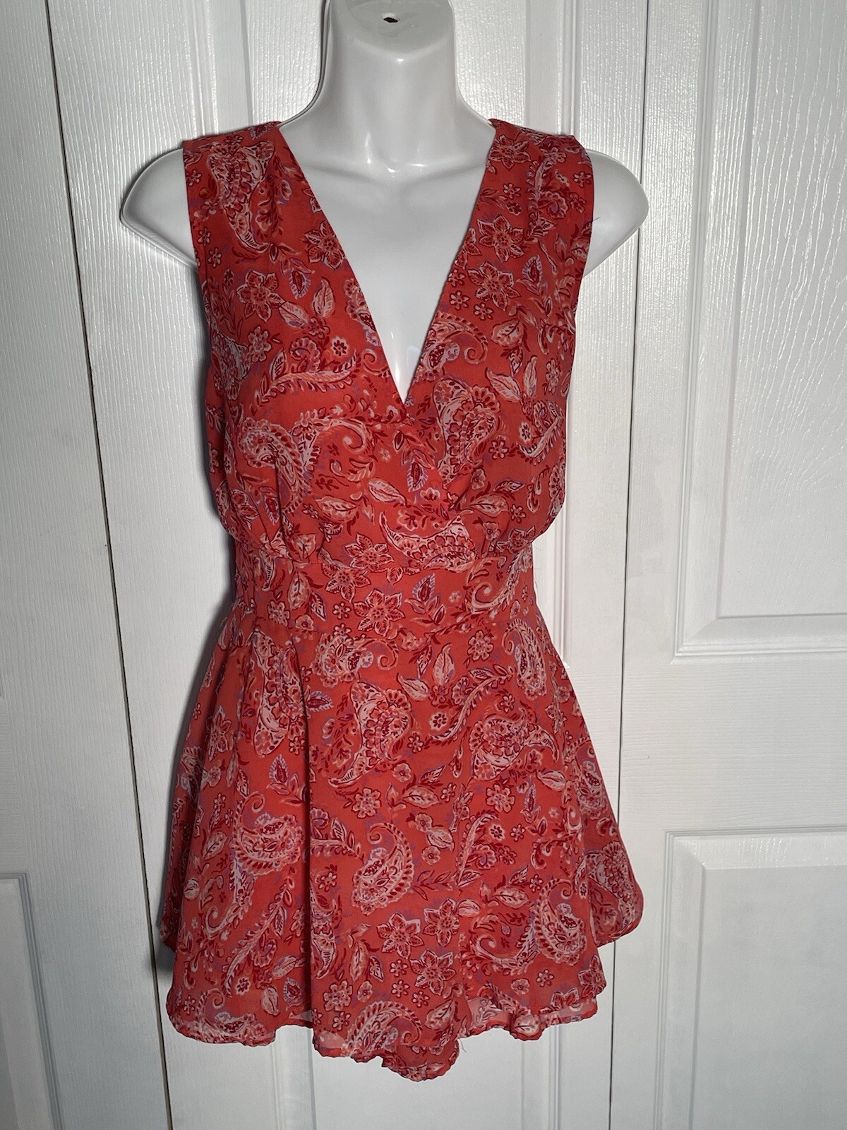 Japna Coral Paisley Floral Flowy Romper Size M Boho