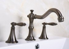Widespread Bathroom Faucet Basin 3 Hole Vanity Sink Mixer Tap Brown Bronze