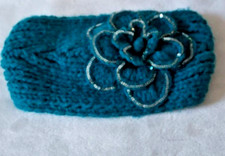 Women's Winter Chunky Knit Headband Aqua Braided Knitted Hand Crocheted Floral