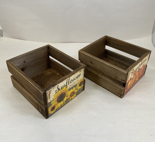 (4) MINIATURE WOOD CRATES PUMPKINS, APPLES, SUNFLOWER SEEDS, EGGS 6"x7"x4" - Picture 5 of 13