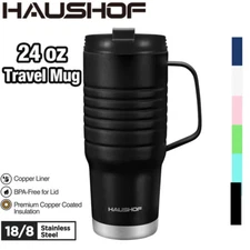 HAUSHOF 24oz Black Travel Mug Stainless Double Wall Vacuum Insulated Tumbler NEW