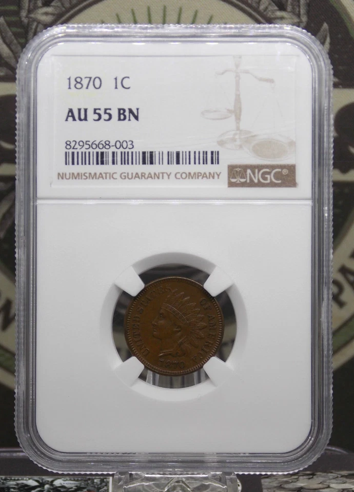 1870 Indian Head Cent Penny 1c NGC AU55 BN #003 About Uncirculated ECC&C, Inc. - Image 3 of 4