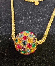 Vtg JOAN RIVERS Multicolor Stone Spinner Ball Pendant 1/20 14k gf Clasp Necklace