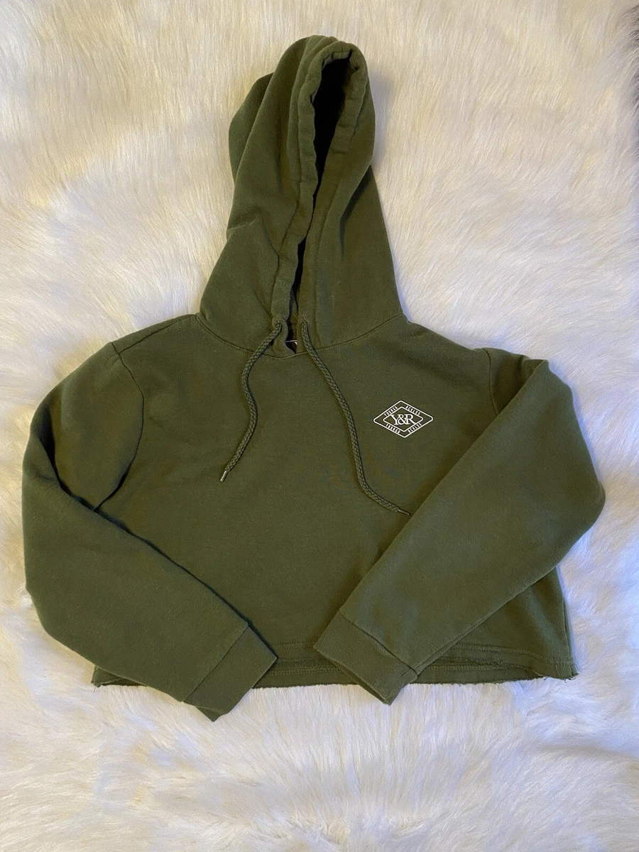 Y R Young Reckless Hoodie Womens Size Small Green Crop Top Long