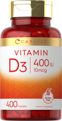 Vitamin D3 400IU | 10mcg | 400 Tablets | Vegetarian, Non-GMO | by Carlyle