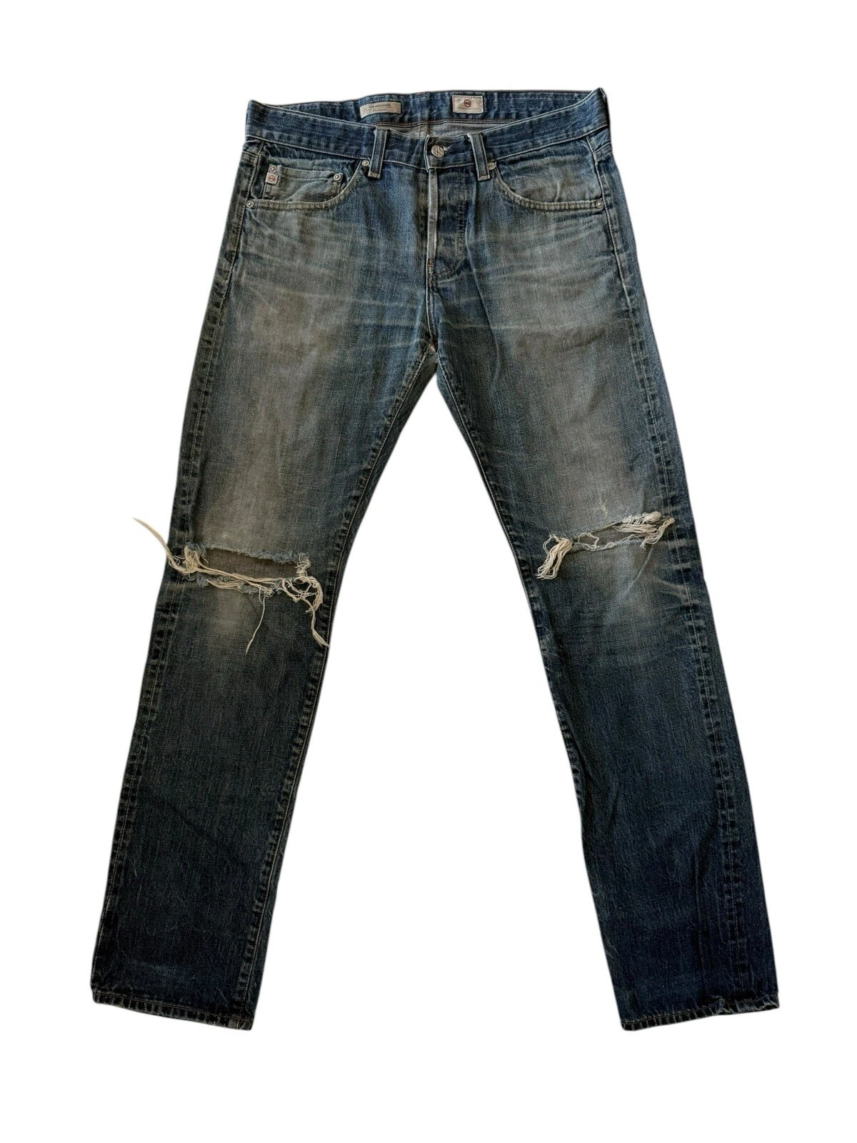 AG Adriano Goldschmied The Matchbox Slim Straight Jeans Blue Distressed 33x33?