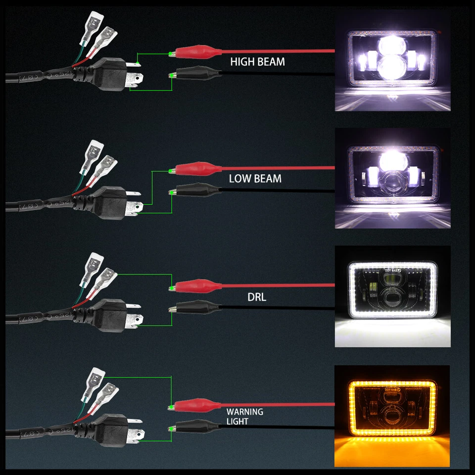 Fit GMC W3500 W4500 W5500 Forward 4x6 inch LED Headlights Hi/Lo Beam DOT DRL X4 - Image 3 of 4