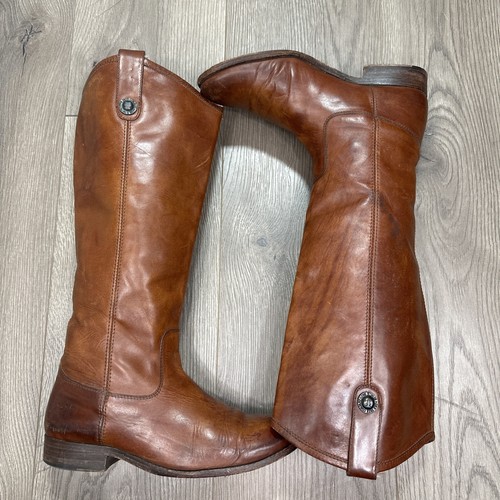Frye Boot Womens 7B Melissa Button Cognac Brown Leather Tall Riding Western Shoe - Picture 5 of 9
