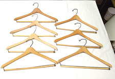 Lot of 7 Vintage Wooden Suit Hangers 16" -17" Unbranded Moveable Bar