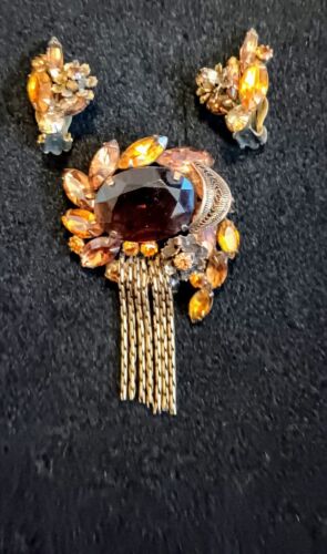 Set spilla e orecchini vintage ALICE CAVINESS ambra topazio strass gioielli belli - Foto 11 di 11