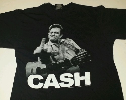 Johnny Cash Middle Finger Mens L TShirt 