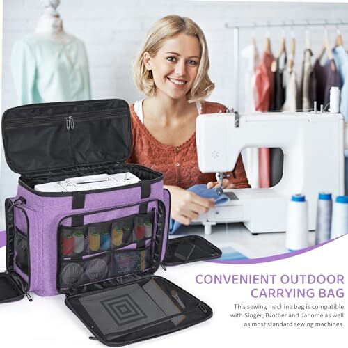 Sewing Machine Carrying Case with Multiple Storage Purple Sewing