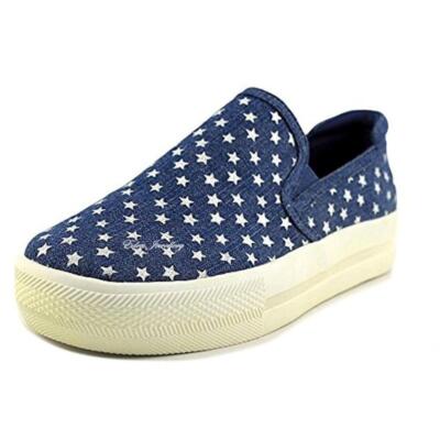 JUNIPER by LUXURY REBEL Blue Flatform Loafers Shoes Metallic Star Twill Fabric 8