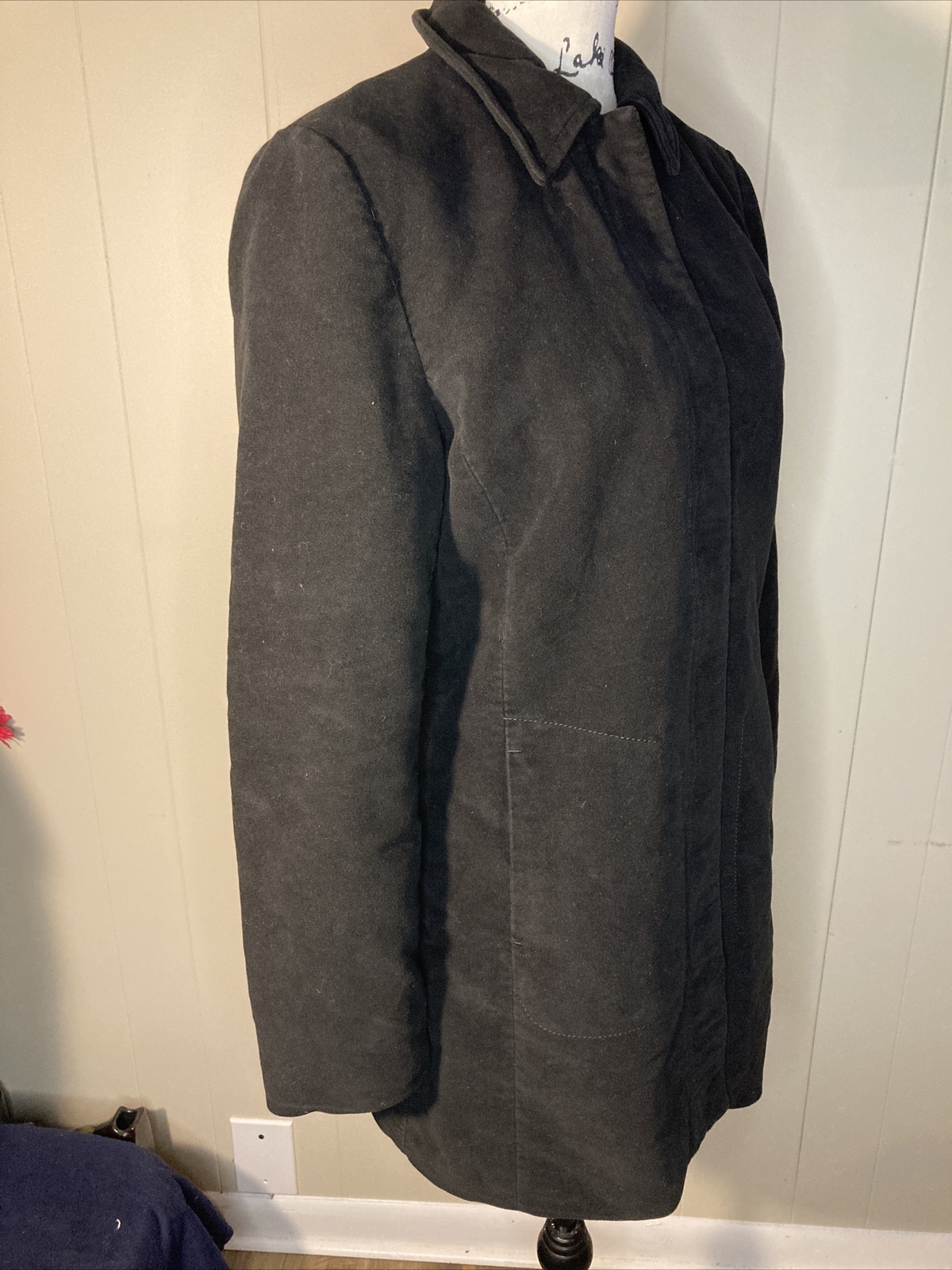 Zara Basic Midi Black Coat L EUC Side Pockets Lin… - image 4