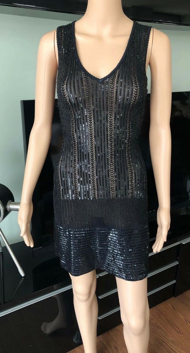 Azzedine Alaia Vintage S/S 1996 Runway Black Sequin Embellished Mini Dress