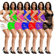Sexy Women's Sleeveless Fishnet Bodycon Mini Dress Babydoll See Through Clubwear