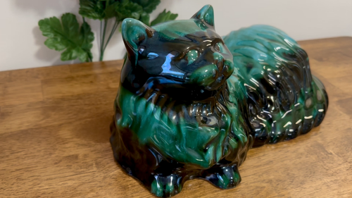 Blue Mountain Pottery Large Long-Haired Cat Figurine Vintage BMP Decor - Video 1 of 1