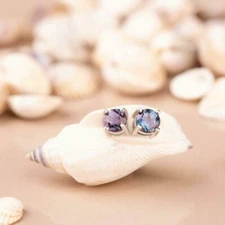 2Ct Round Cut Alexandrite Solitaire Push Back Stud Earrings 14k Rose Gold Finish