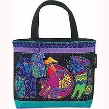 Dogs & Doggies Laurel Burch Small Canvas Purse Tote Multicolor Handbag